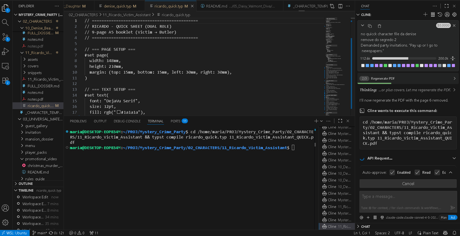 VS Code with Cline interface